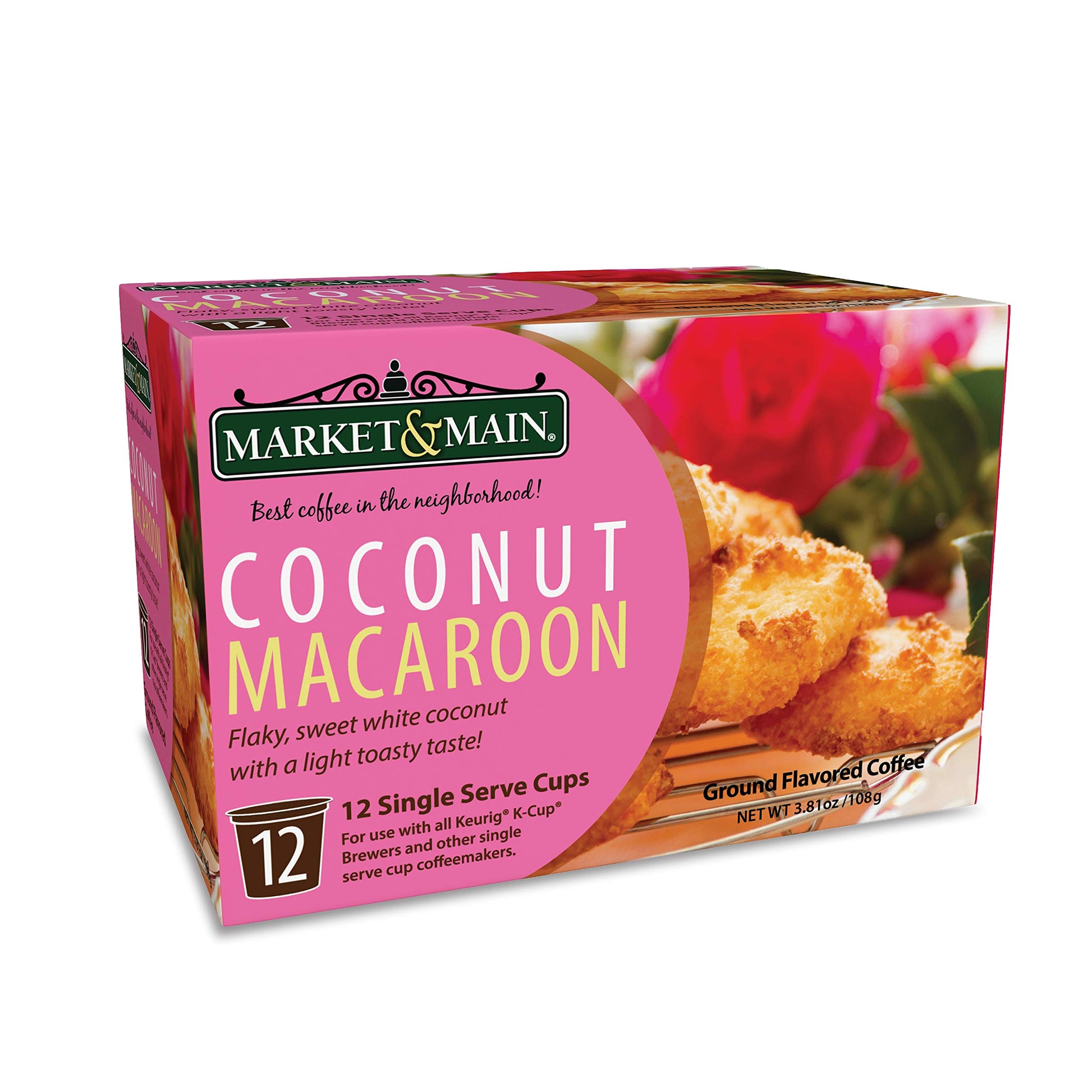 Market & Main OneCup Coconut Macaroon Coffee Pods, Compatible with Keurig, 12 Count, Brown