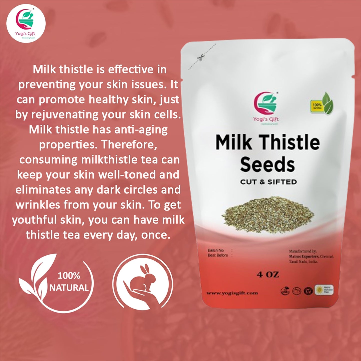 Milk Thistle Tea (Seeds) 4Oz | Promotes Liver Health | Loose Bulk Bag | By Yogis Gift®