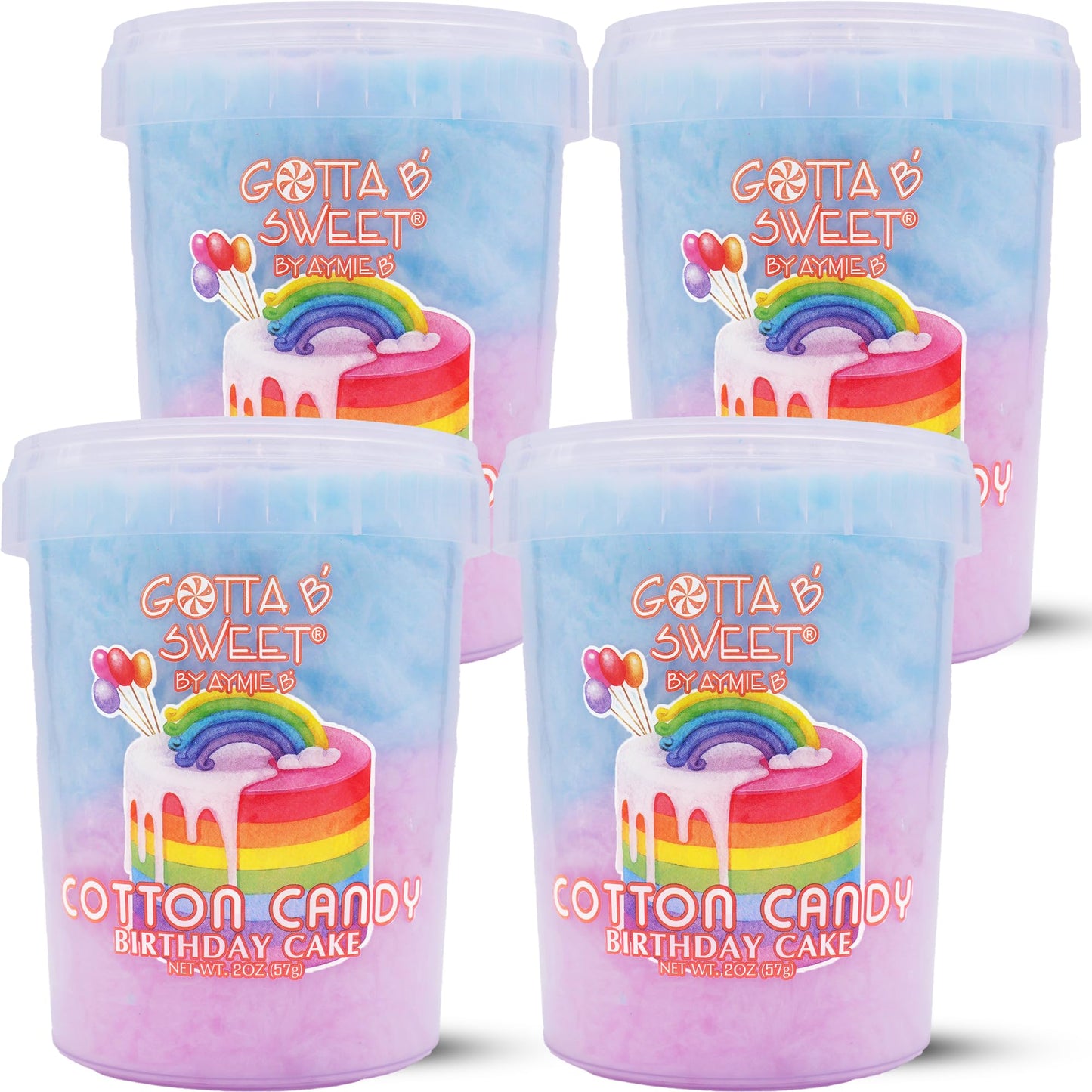 Gotta B Sweet Birthday Cake Flavored Cotton Candy - 2 oz (Pack of 4) - Blue, Pink and White - Birthday Party Treats for Kids