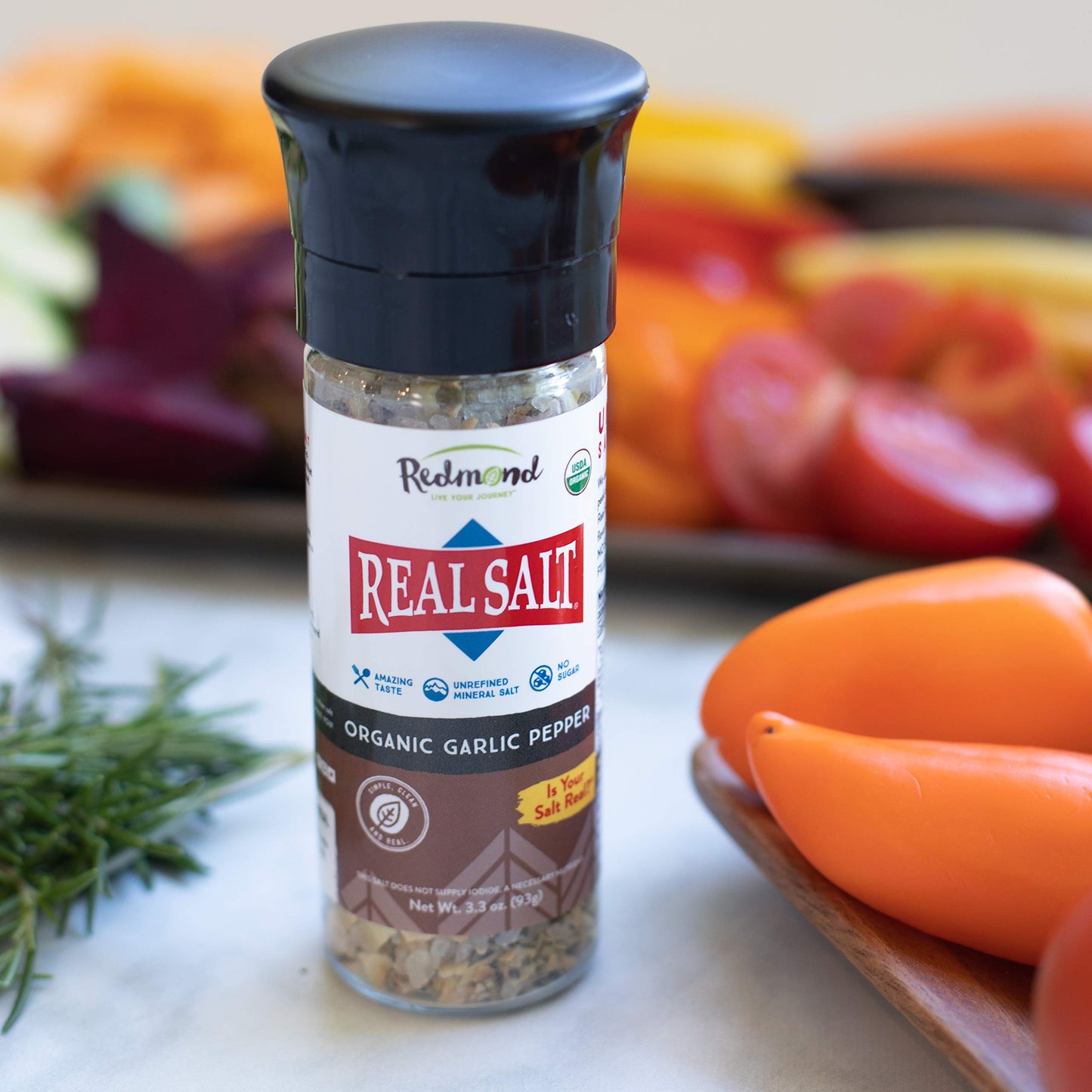 Redmond Real Sea Salt - Natural Unrefined Organic Gluten Free, Garlic Pepper Grinder
