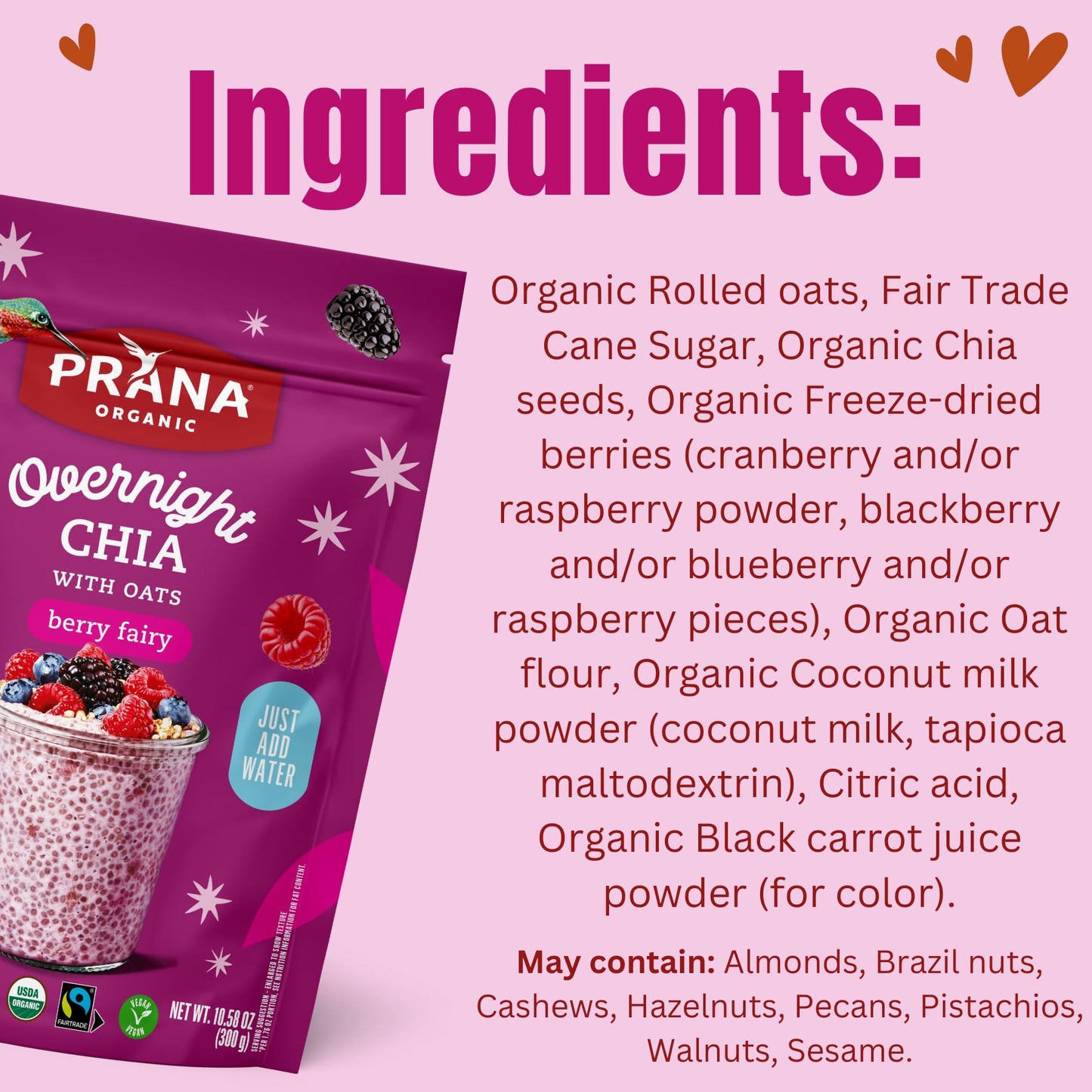 Prana Organic Overnight Chia with Oats Berry Fairy | Rich in Fiber & Protein, Vegan, Non-GMO | Ready to Eat Breakfast - 10.58 oz
