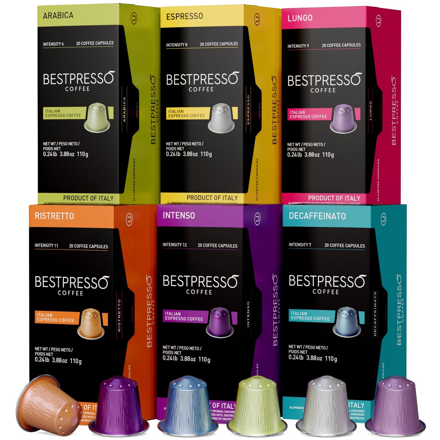 Bestpresso Coffee Variety Pack for Nespresso Original Machine, 120 Pods, Includes Decaf, Model BST06104
