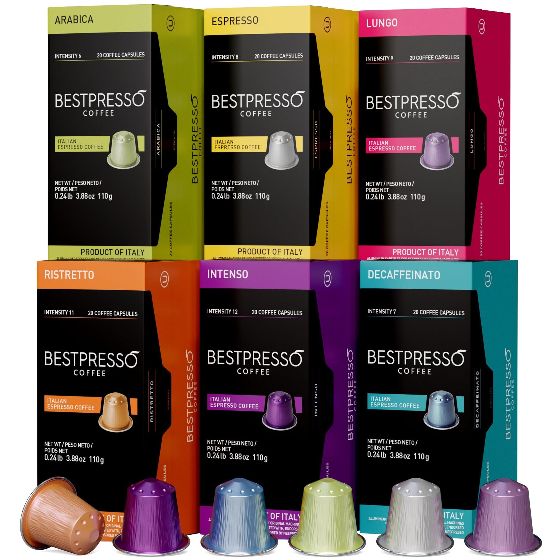 Bestpresso Coffee Variety Pack for Nespresso Original Machine, 120 Pods, Includes Decaf, Model BST06104