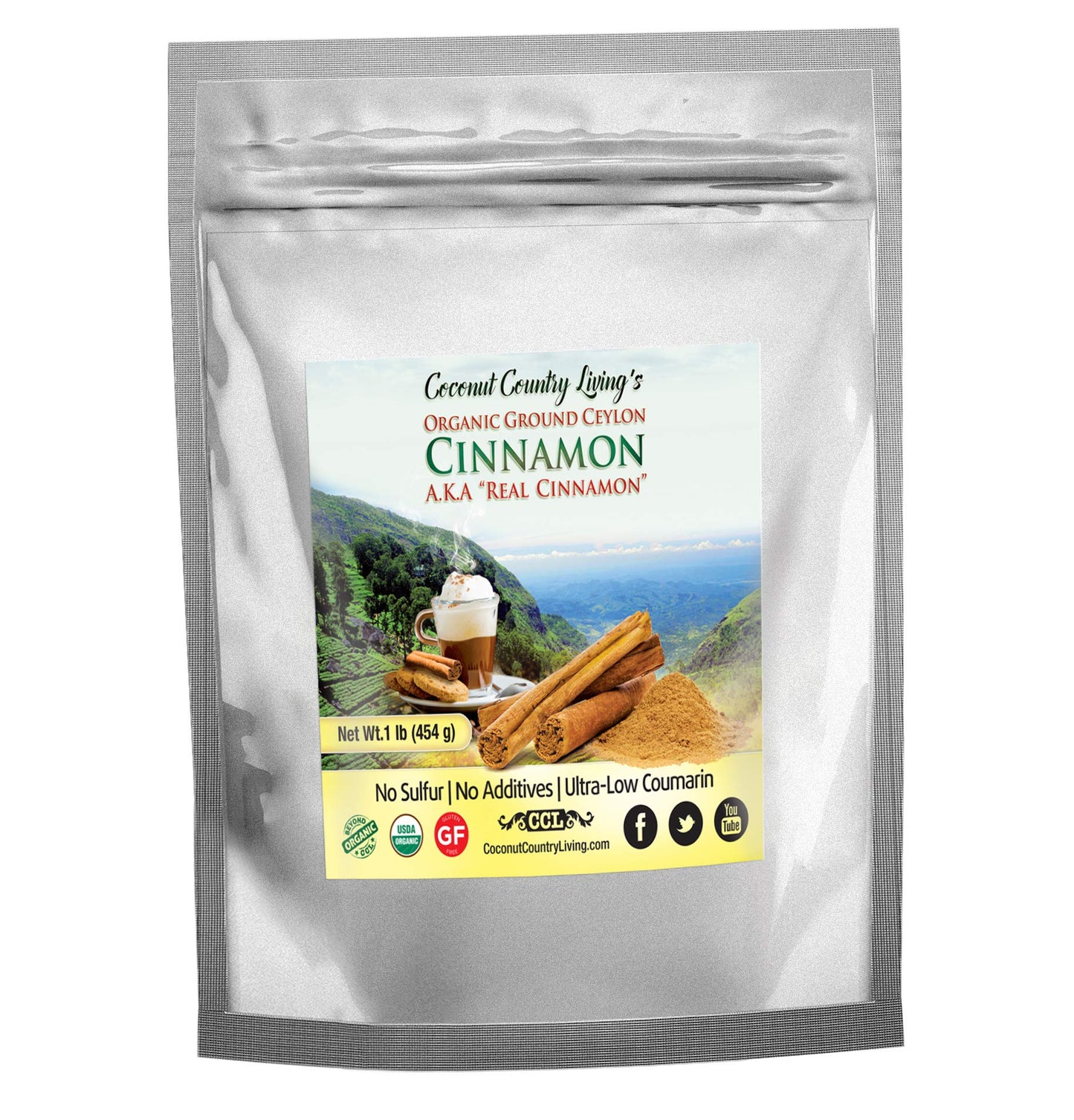 Organic Ceylon Cinnamon Powder 1 lb - True Raw Ground Sri Lanka Cinnamon Powder - enhanced Grade Mild, Naturally Sweet Spice for Health & Food - w/eBook