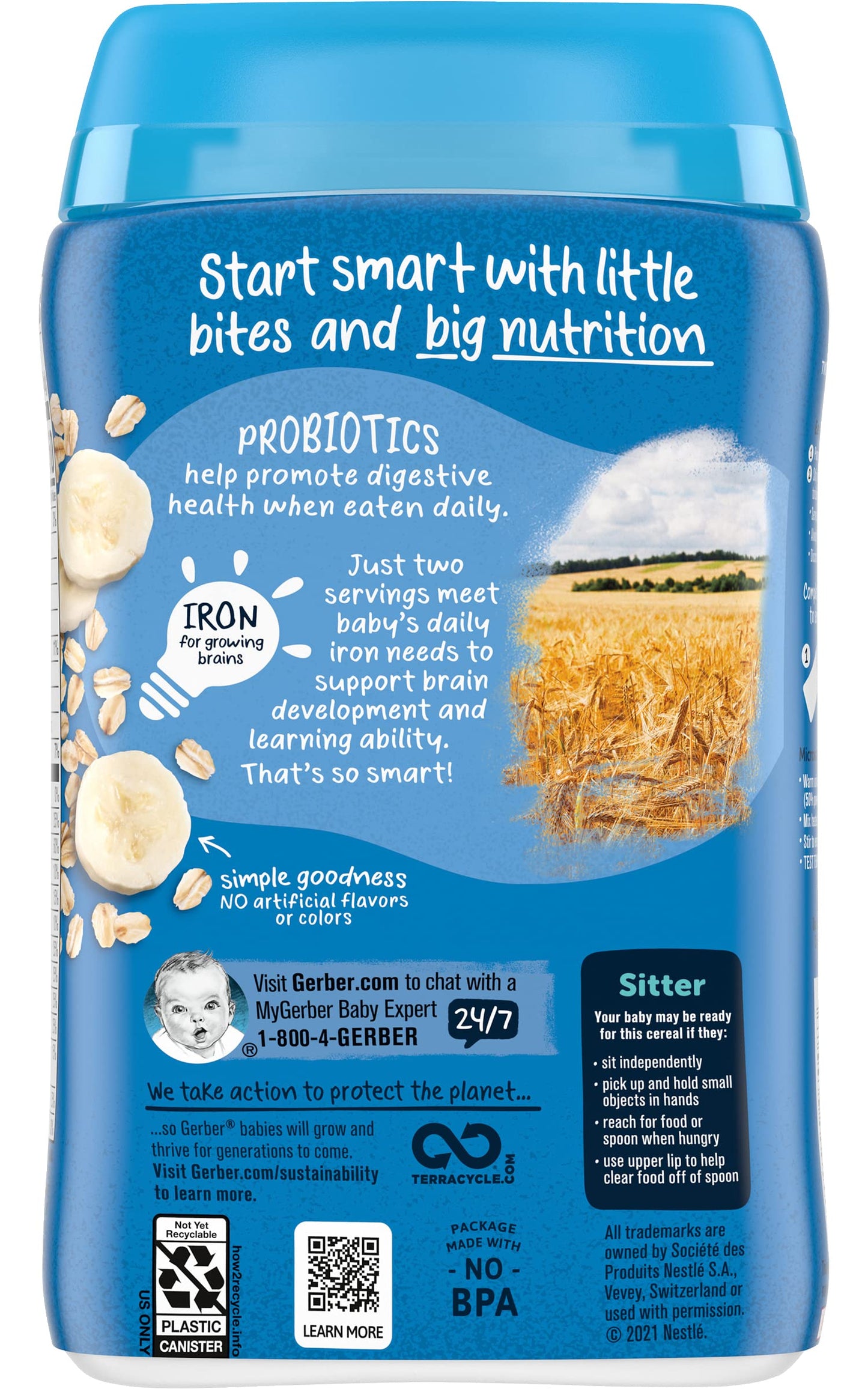 Gerber Cereal for Baby 2nd Foods, Probiotic Oatmeal Banana, Made with Whole Grains, Real Fruit & Probiotics, 8-Ounce Canister (P