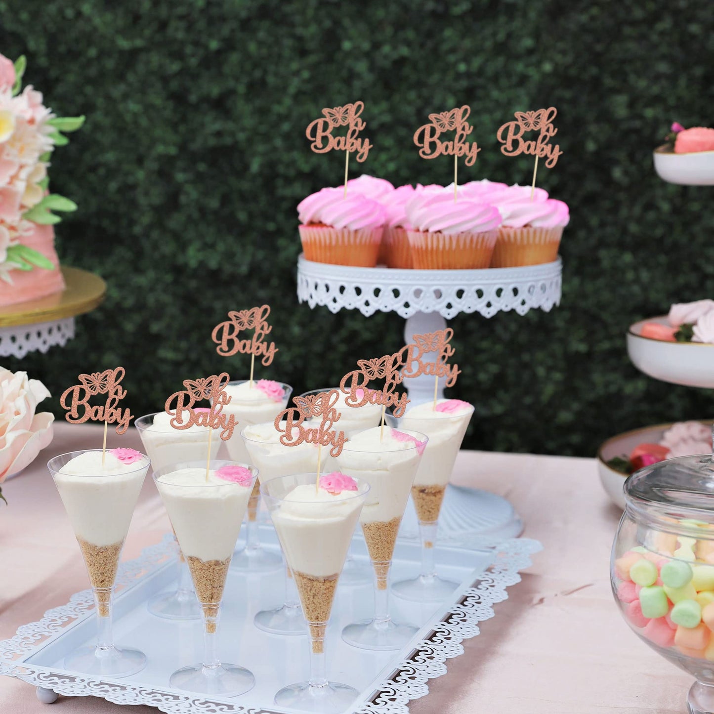 Gyufise 24Pcs Rose Gold Glittery Oh Baby Butterfly Cupcake Toppers Baby Shower Girl Decoration Baby Shower Cupcake Toppers Gende