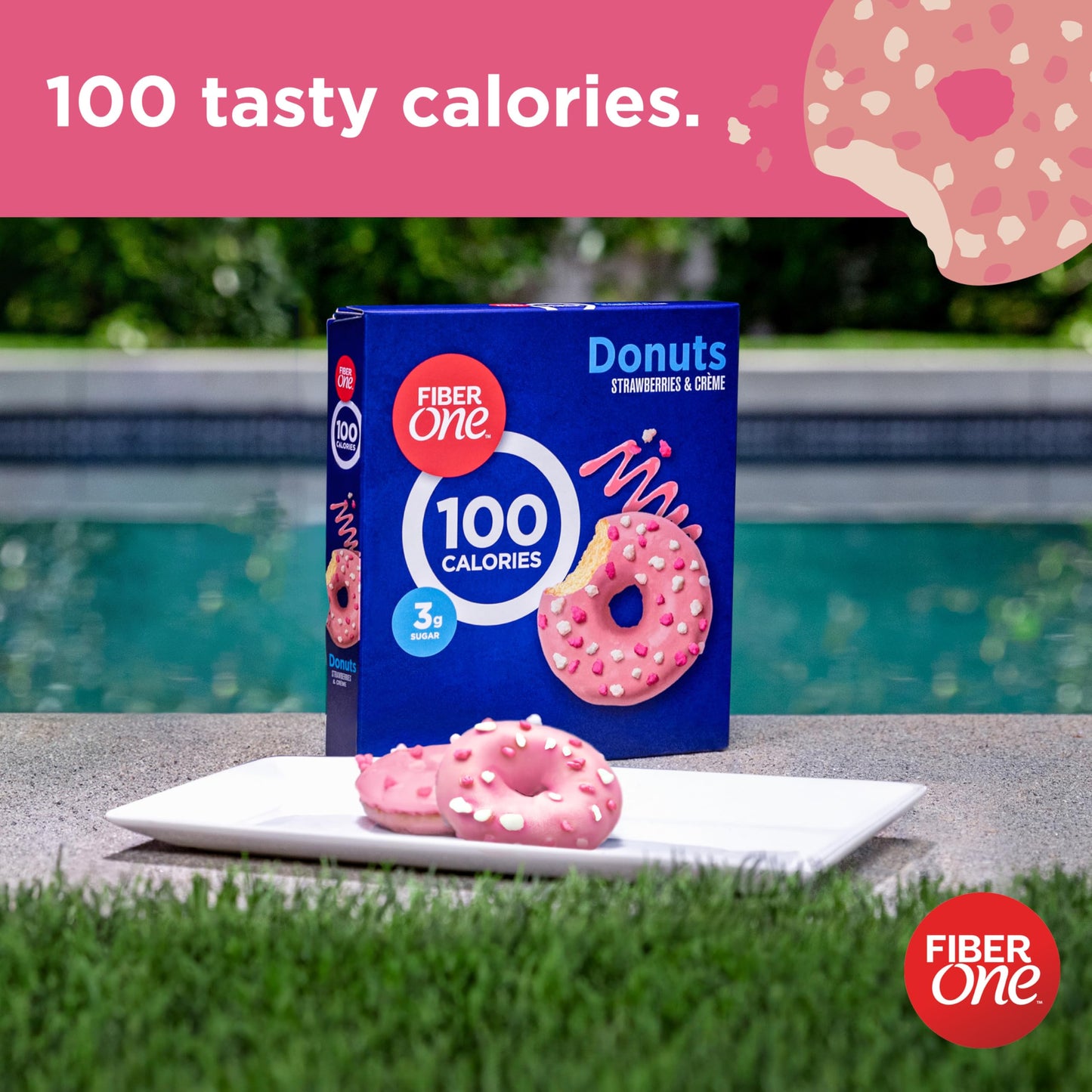 Fiber One 100 Calorie Donuts, Strawberries and Crème, 4 Count, 3.28 oz, 3g Sugar