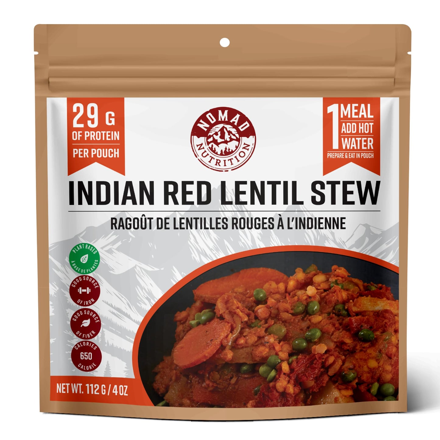Nomad Nutrition Indian Red Lentil Stew | Instant Freeze Dried Backpacking & Camping Food | Plant-Based, Non-GMO Hiking Meals wit
