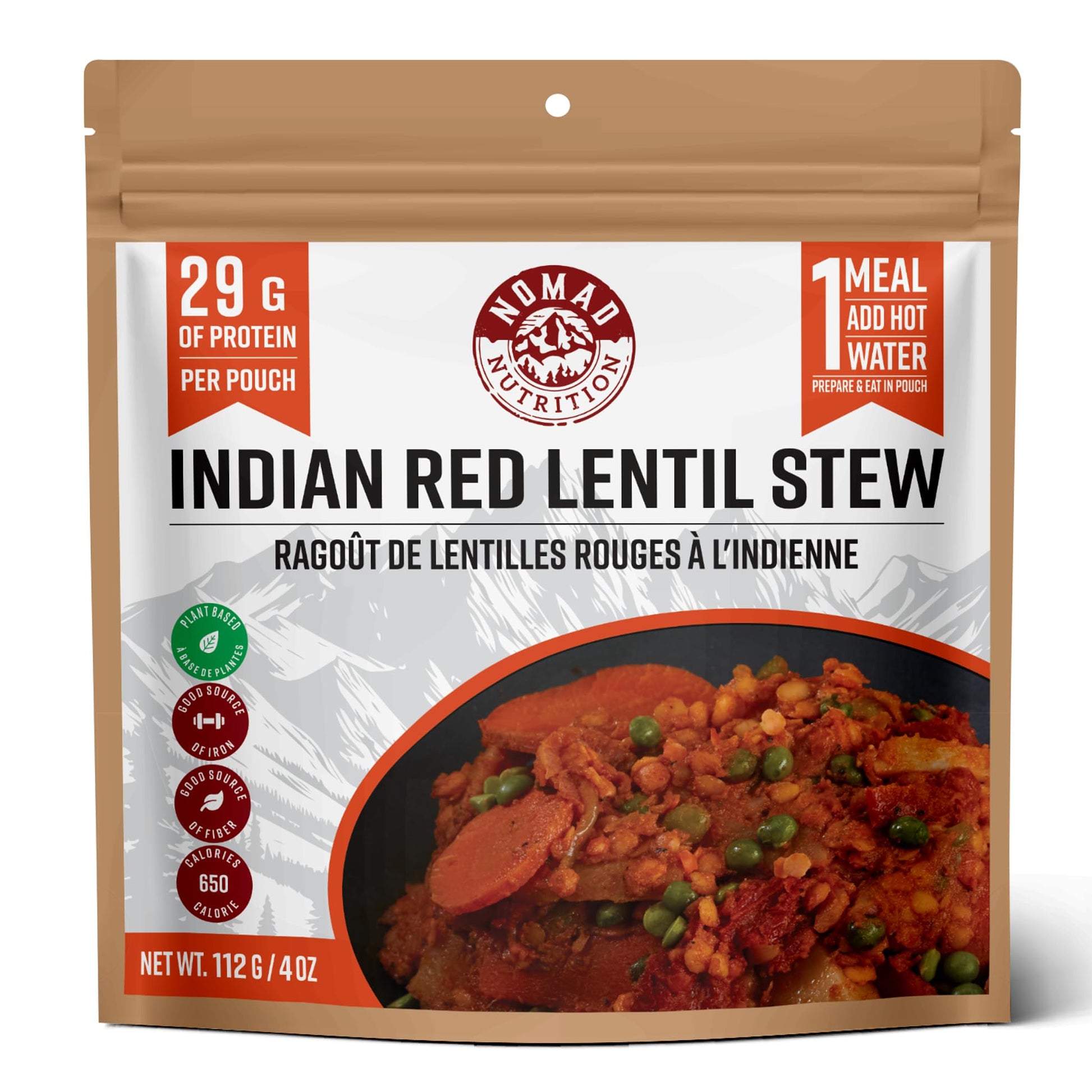 Nomad Nutrition Indian Red Lentil Stew | Instant Freeze Dried Backpacking & Camping Food | Plant-Based, Non-GMO Hiking Meals wit