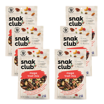 Snak Club Mega Trail Mix, Gluten-Free Snack with Cranberries, Almonds, Pumpkin Seeds, 3 oz Resealable Bags, 6 Pack