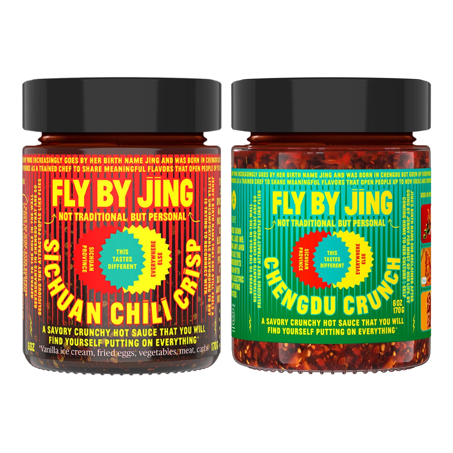 Flybyjing Spicy Crunchy Sauce Bundle: Original & Extra Crunchy Chili Crisp - Premium All-Natural Vegan And Sugar Free - Crispy T