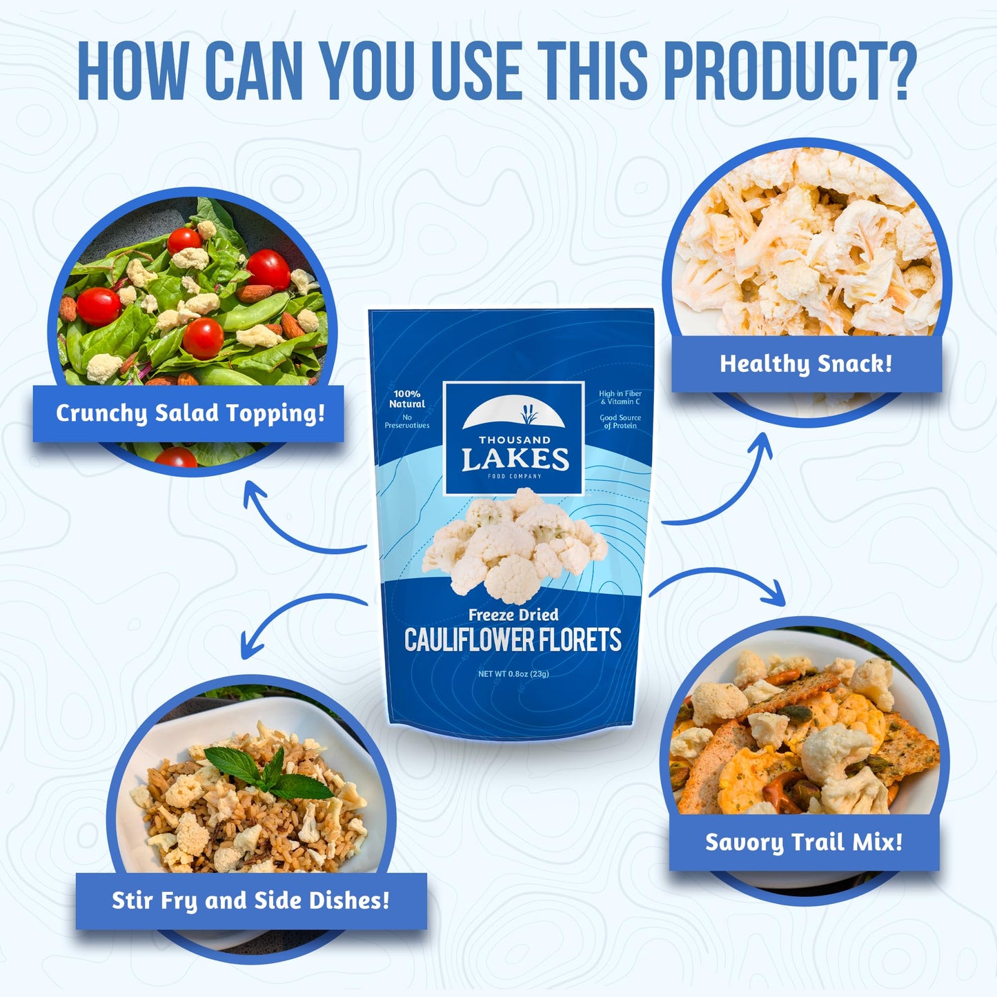 Thousand Lakes Freeze Dried Vegetables - Cauliflower Florets And Stems 2-Pack 0.8 Ounces (1.6 Ounces Total) | No Salt Added