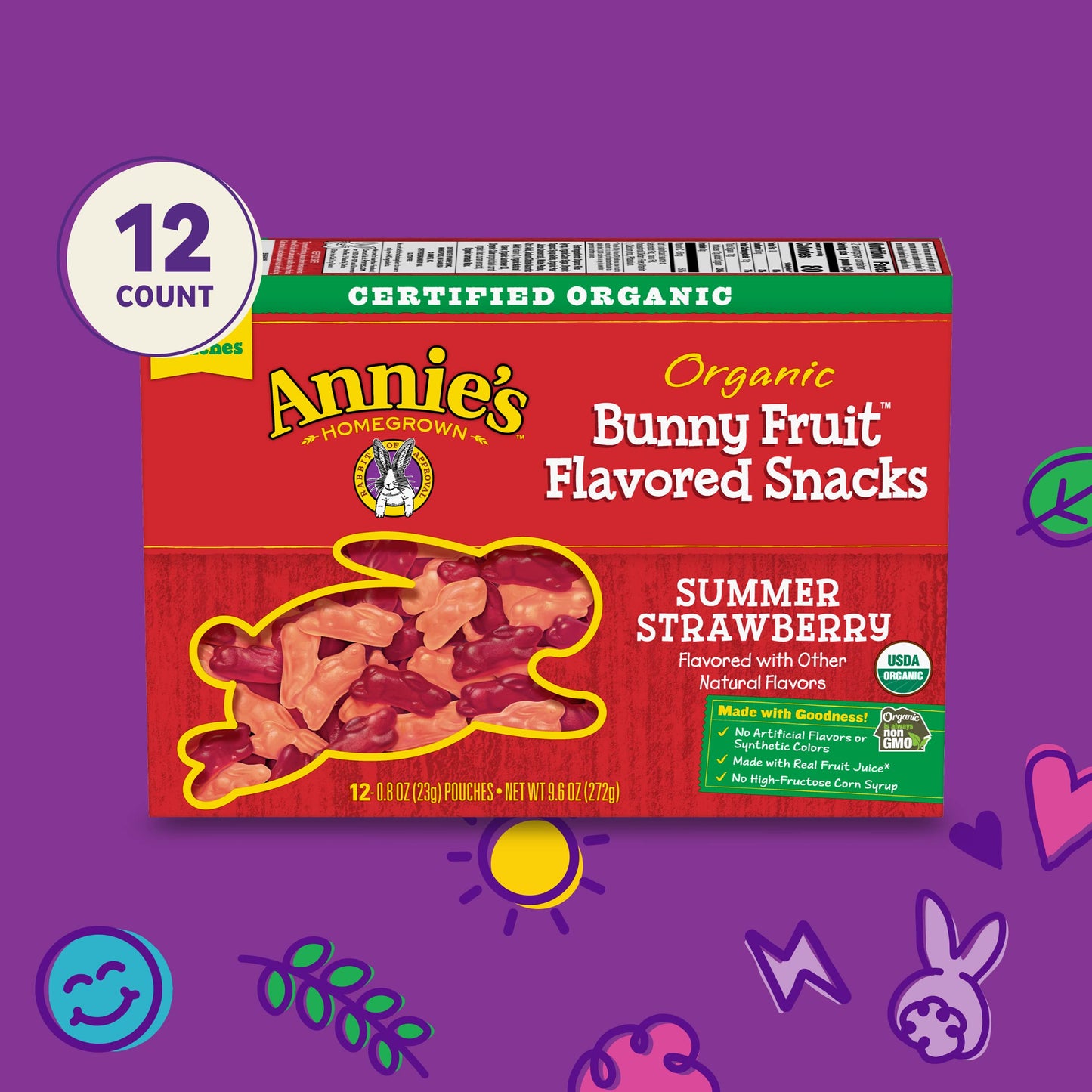 Annies Organic Summer Strawberry Bunny Fruit Snacks, 9.6 oz (Pack of 12)
