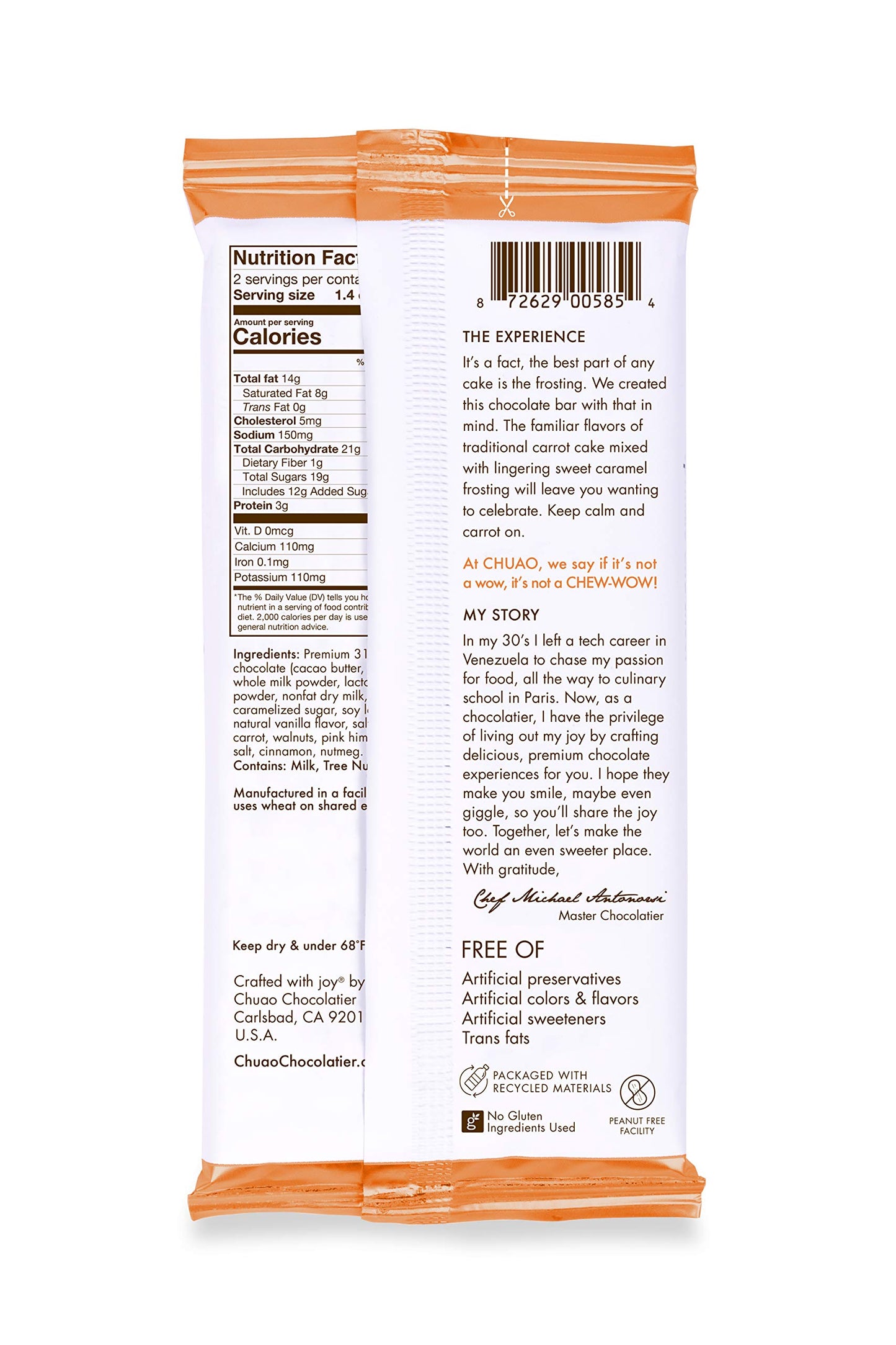 Chuao Chocolatier Carrot Cake White Chocolate Bars | Gourmet Caramel Chocolate Artisan European No Preservatives | For Gift Bask