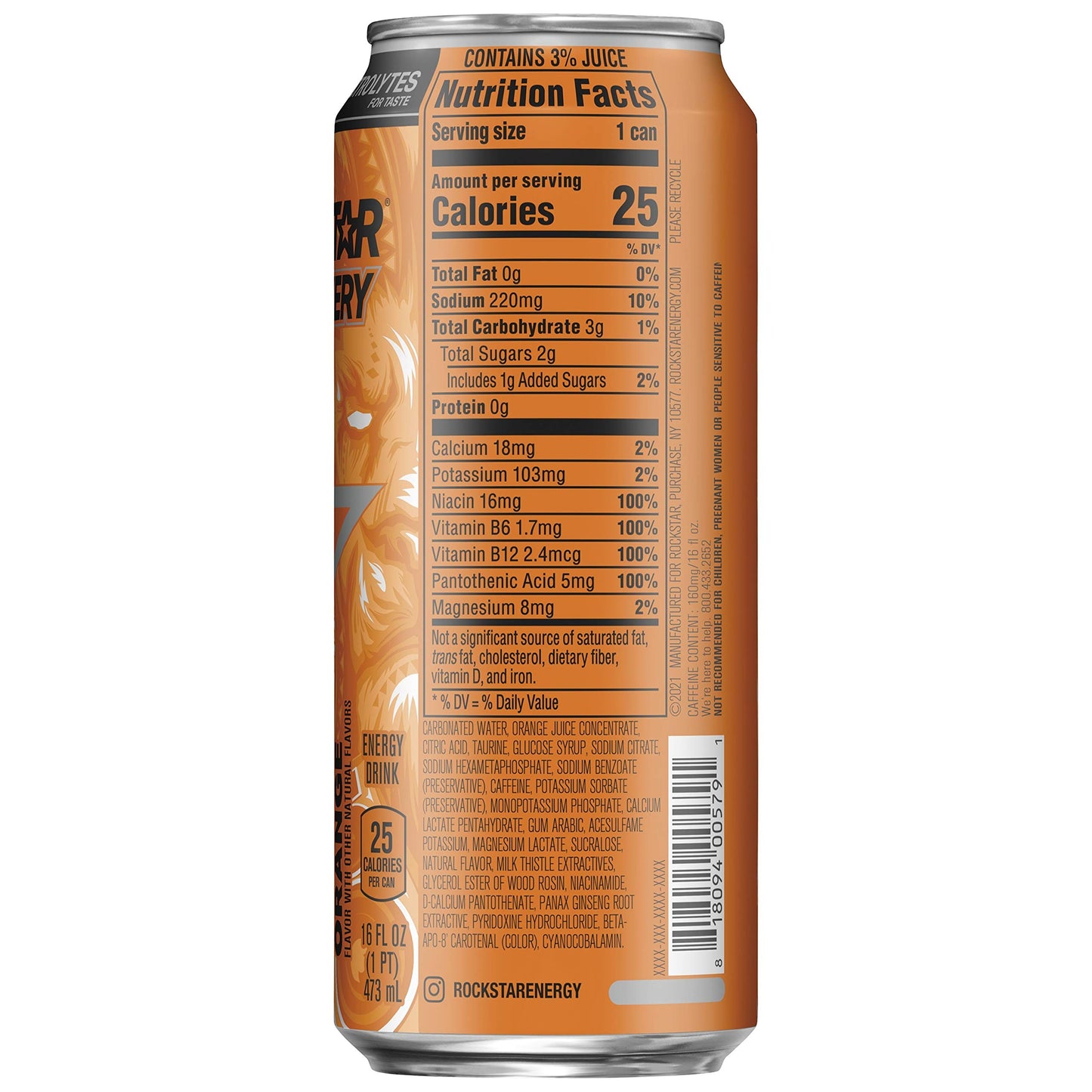 Rockstar Energy Drink, Caffeine & Electrolytes, Orange, 16 Fl Oz, Pack of 24