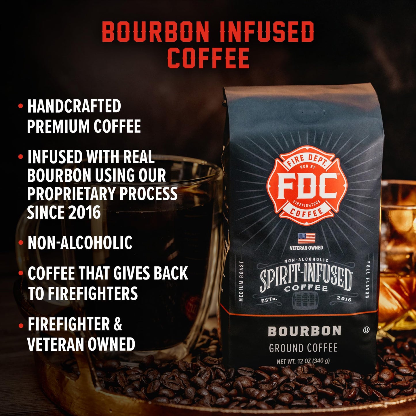 Fire Department Coffee spirit-inspired flavor Infused Medium Roast 12 oz - Veteran Owned, Non-  ic, Roasted in the USA