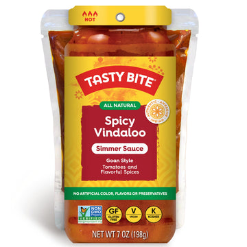 Tasty Bite Goan Style Spicy Vindaloo Simmer Sauce, 7-Ounce 5-Pack, 3-4 Servings Per Pouch, Vegan, Kosher, Non GMO