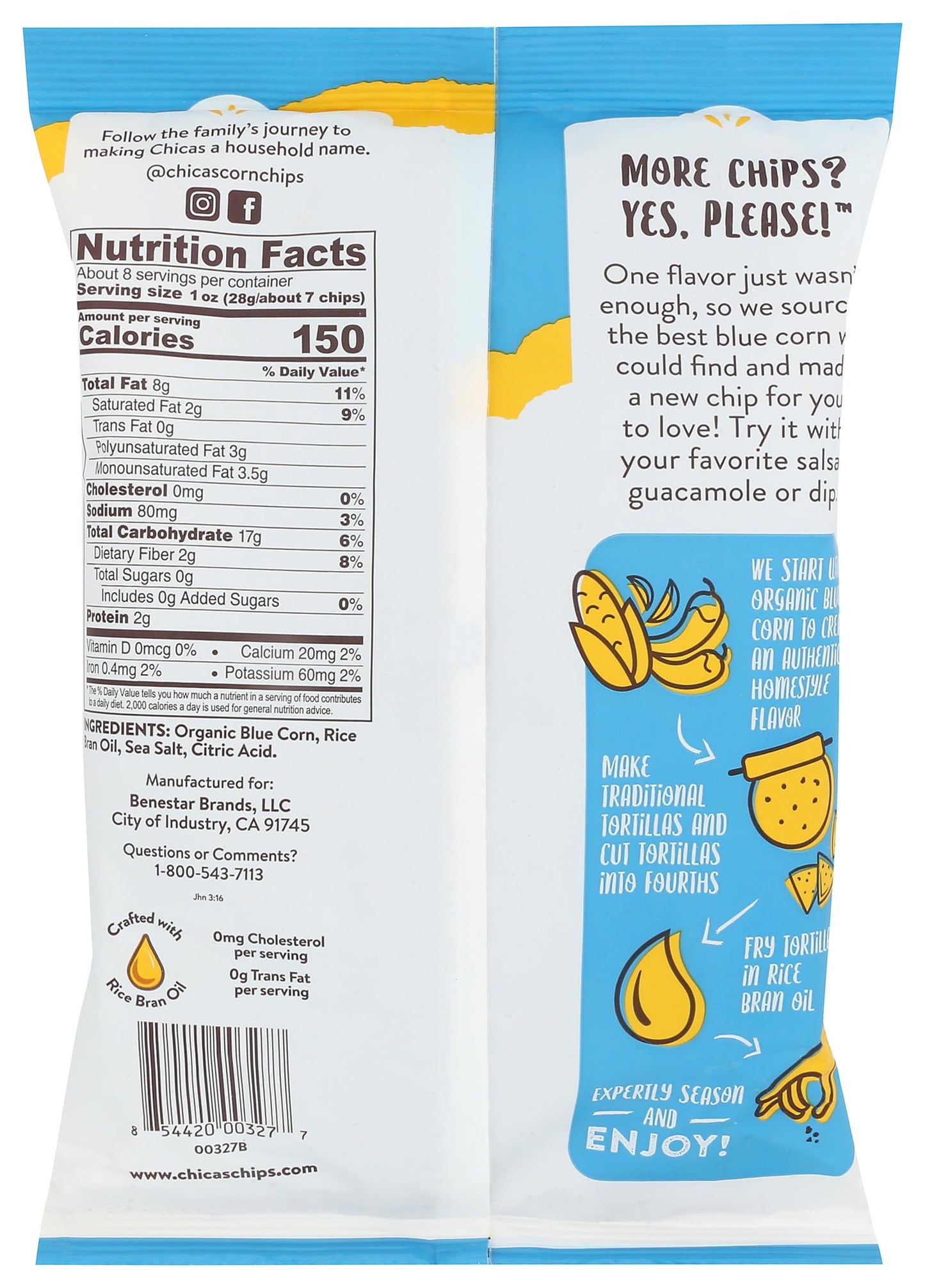 Chicas Blue Corn Tortilla Chips, 7.5 OZ