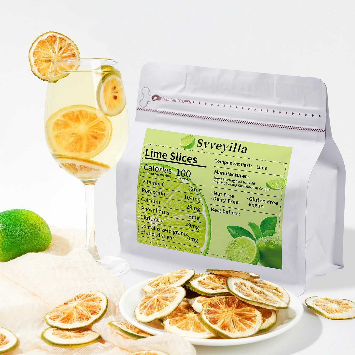 Syveyilla Dried Lime Slices, 100% Natural Dehydrated for Cocktails, Baking & Crafts, 85g/3oz