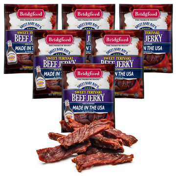 Bridgford Sweet Baby Rays Beef Jerky Sweet Teriyaki 3.25 oz Pack of 6 - Protein-Rich Snacks for Low Carb and High Protein Diets 