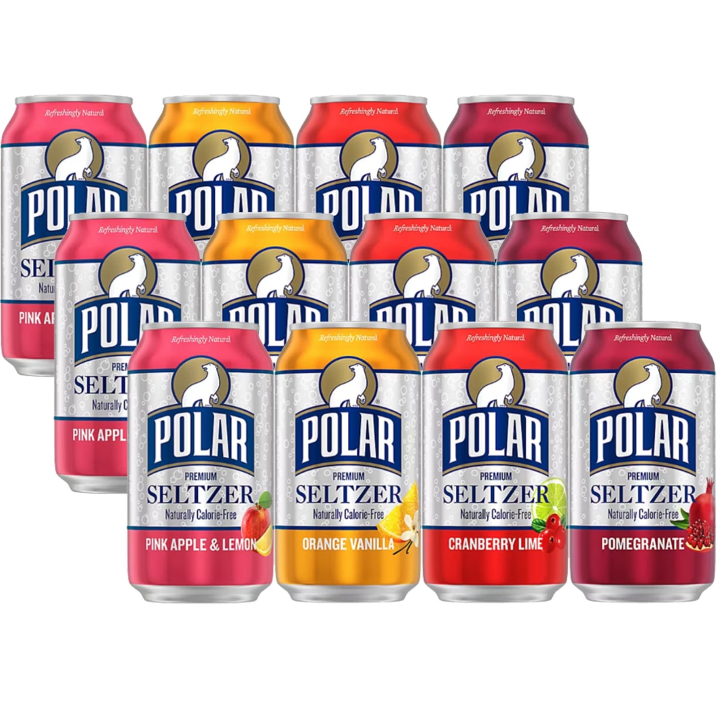Polar Seltzer Variety Pack, 12 ct./12 oz - Pink Apple & Lemon, Orange Vanilla, Cranberry Lime, Pomegranate - Zero Calories, No S