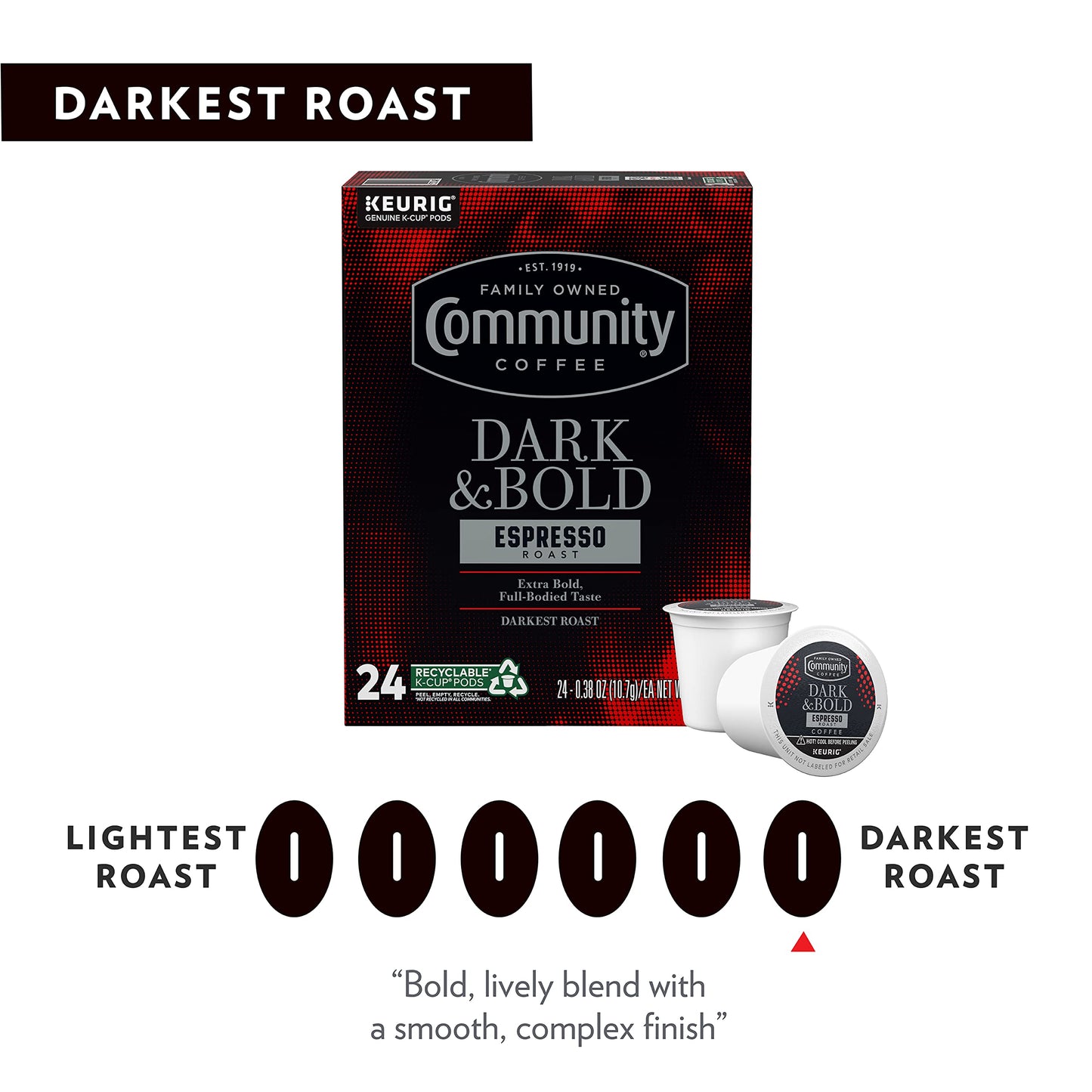 Community Coffee Dark & Bold Espresso Roast Coffee Pods, Extra Dark Roast, Compatible with Keurig 2.0, 12 Count (Pack of 1)