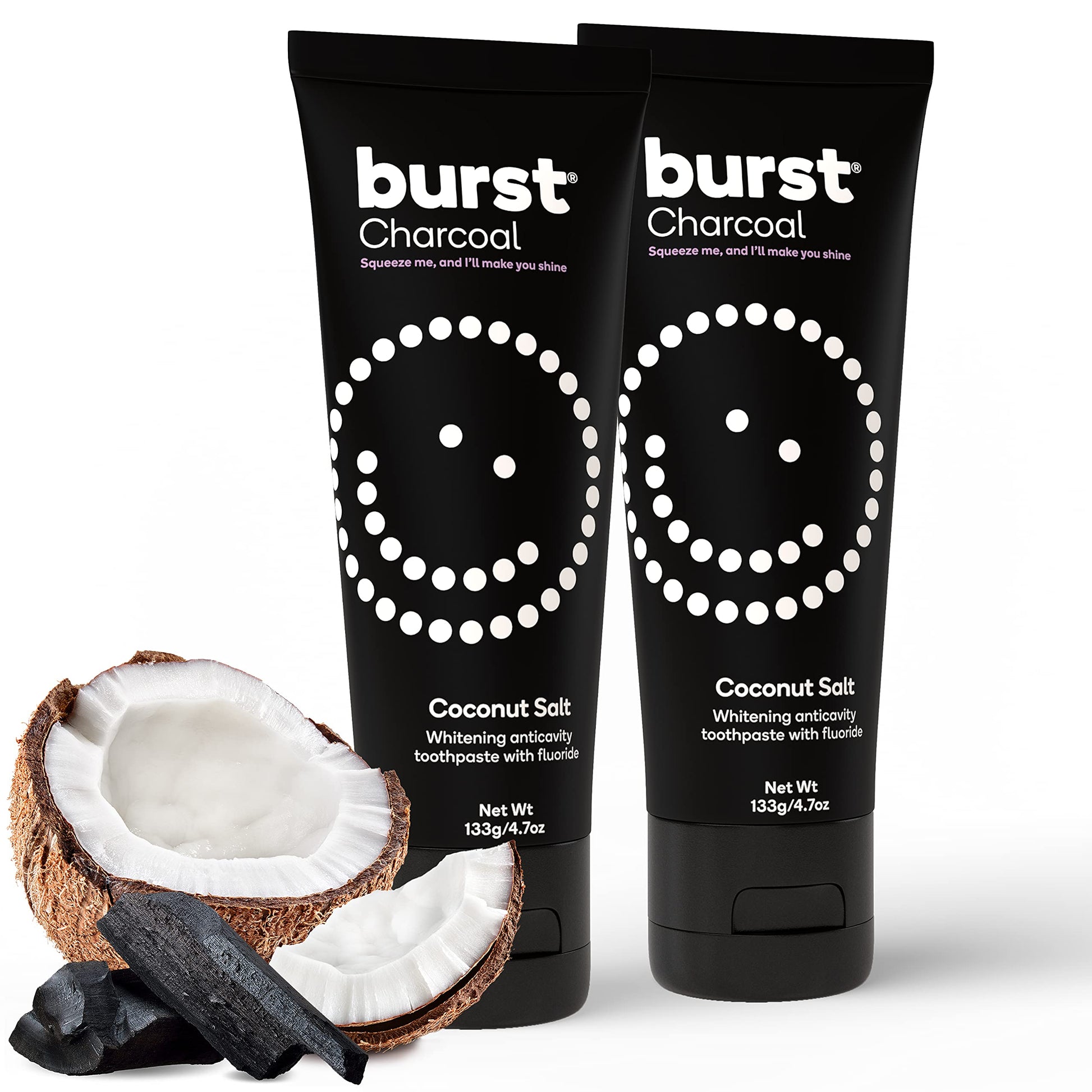 Burst Charcoal Toothpaste - Whitening Toothpaste - Sensitive Toothpaste - Cavity Fighting Fluoride, Xylitol Toothpaste, Vegan, G
