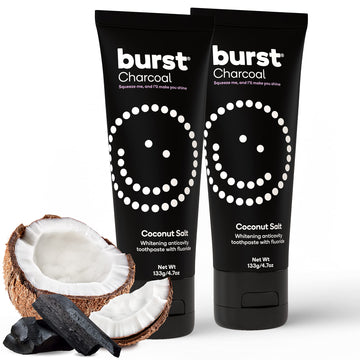 Burst Charcoal Toothpaste - Whitening Toothpaste - Sensitive Toothpaste - Cavity Fighting Fluoride, Xylitol Toothpaste, Vegan, G