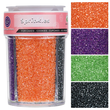 Sanding Sugar Halloween Sprinkles for Cake Decorating, 4 Colors Sparkling Sprinkles Orange Purple Green and Black Decorating Coa