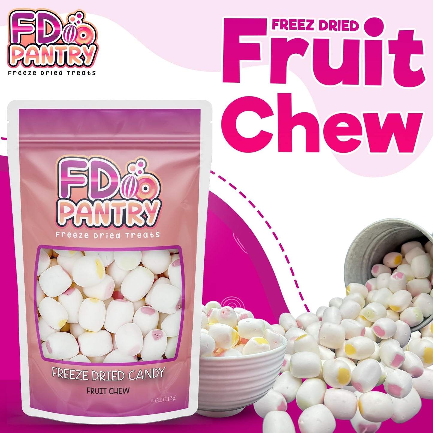 Freeze Dried Fruit Chews Crunchy Candy - 4 Oz Bag (Fruit Chews) - Strawberry, Green Apple, Mango, & Grape Treat Gift Snack Bag V