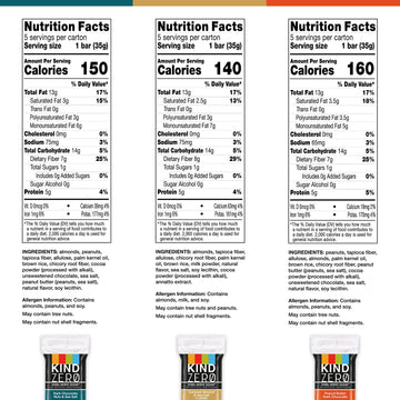 Kind Zero Added Sugar Bars, Keto Friendly Snacks, Variety Pack, 6.2Oz Box (15 Bars)