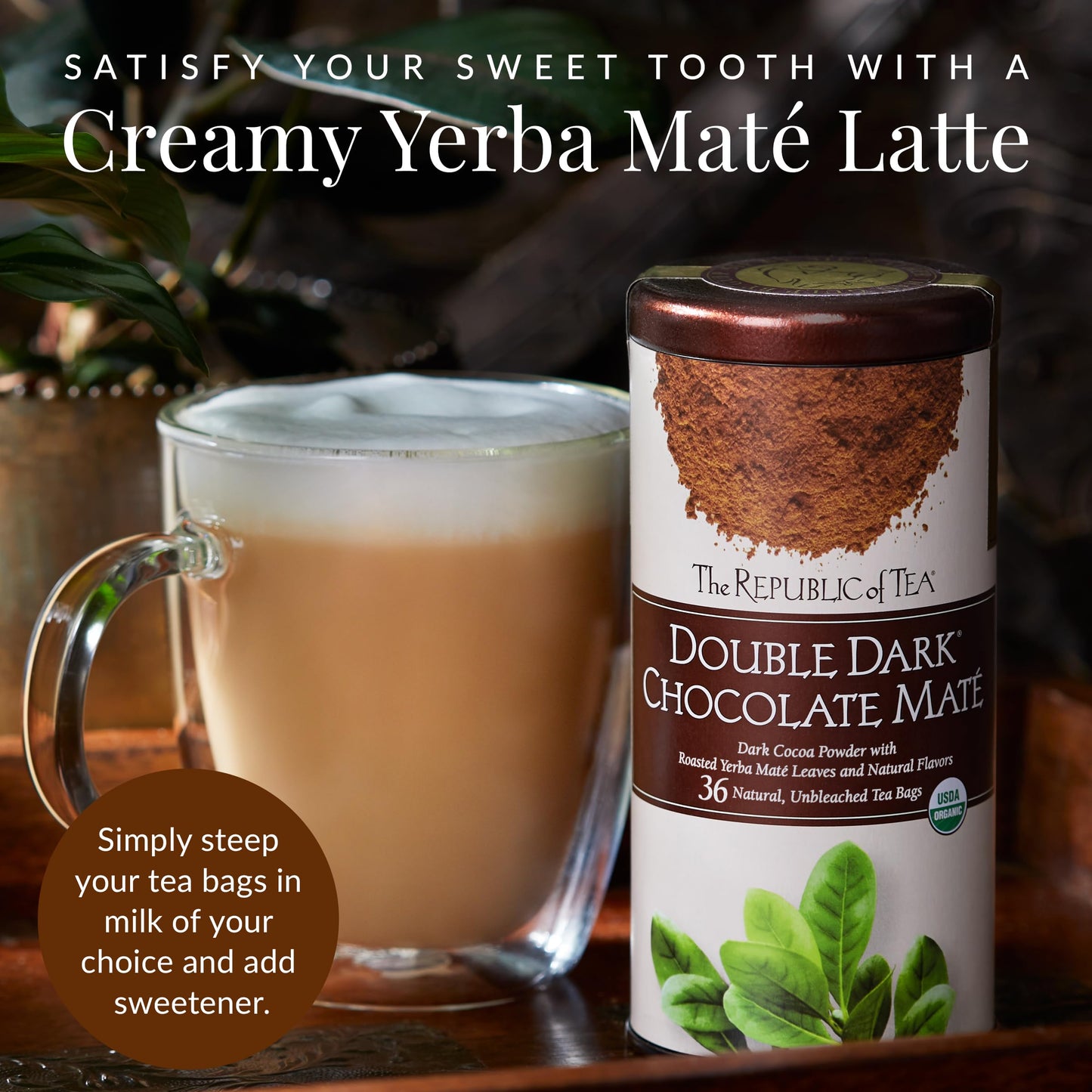 The Republic of Tea - Organic Double Dark Chocolate Mat?  Naturally Caffeinated Yerba Mat?  Steeps 36 Cups