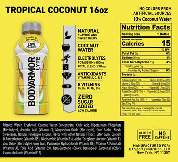 BODYARMOR LYTE Sports Drink, Low-Calorie Coconut Water, 16 Fl Oz (Pack of 12), Hydration with Vitamins and Electrolytes
