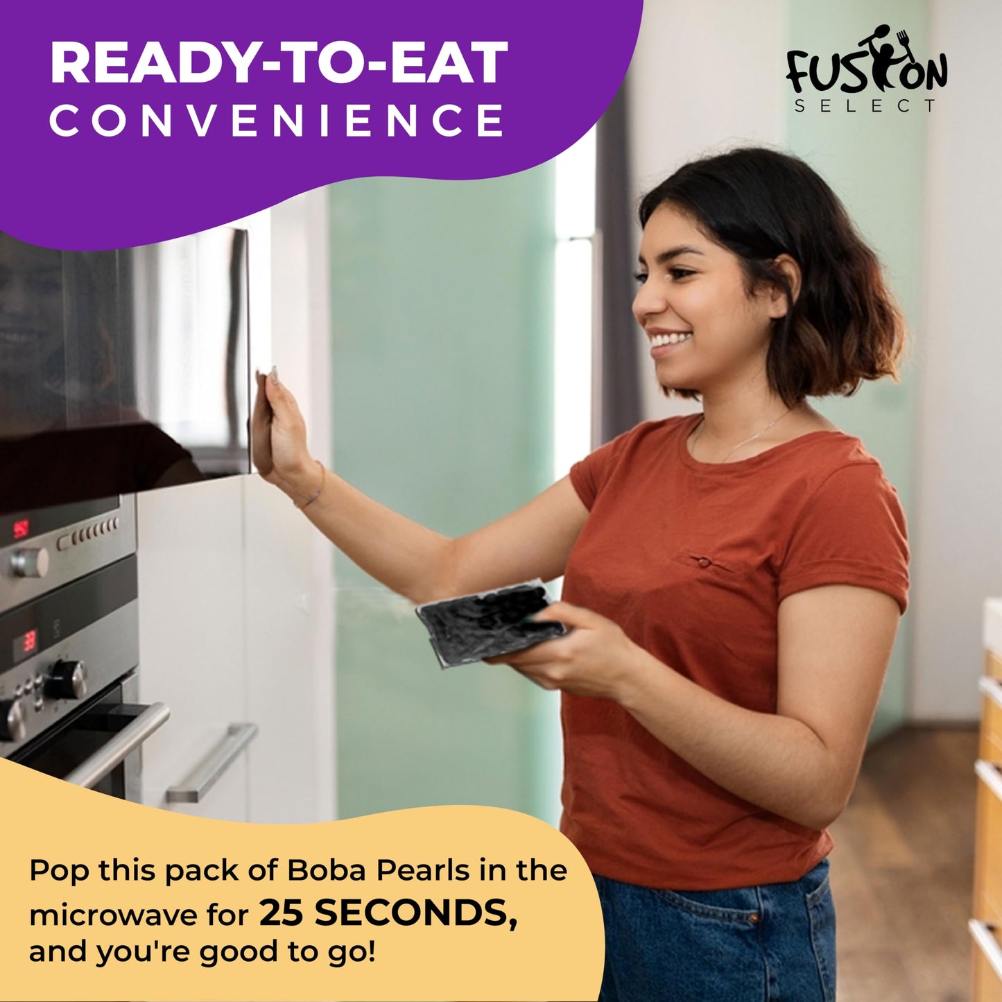 Fusion Select 12 Instant Boba - No-Cook Instant Tapioca Pearls For Bubble Tea Drinks, Hot Or Cold Sweet Milk Beverage - Microwav