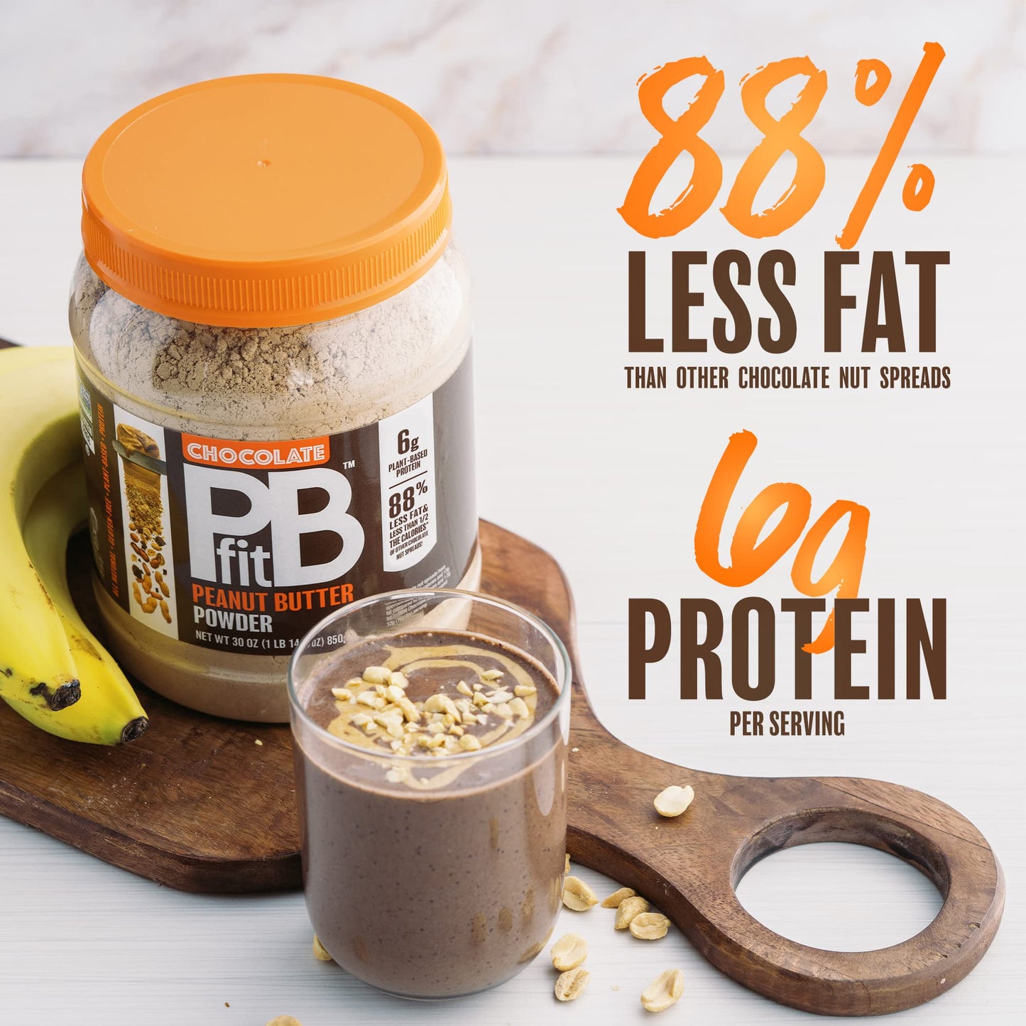 Pbfit 30 Ounce Peanut Butter Powder Chocolate Flavor, Cocoa Powdered Peanut Butter Spread From Real Roasted Peanuts And Cocoa, 6G Of Protein 7% Dv, Gluten-Free, 70 Calories, 88% Less Fat (Pack Of 1)