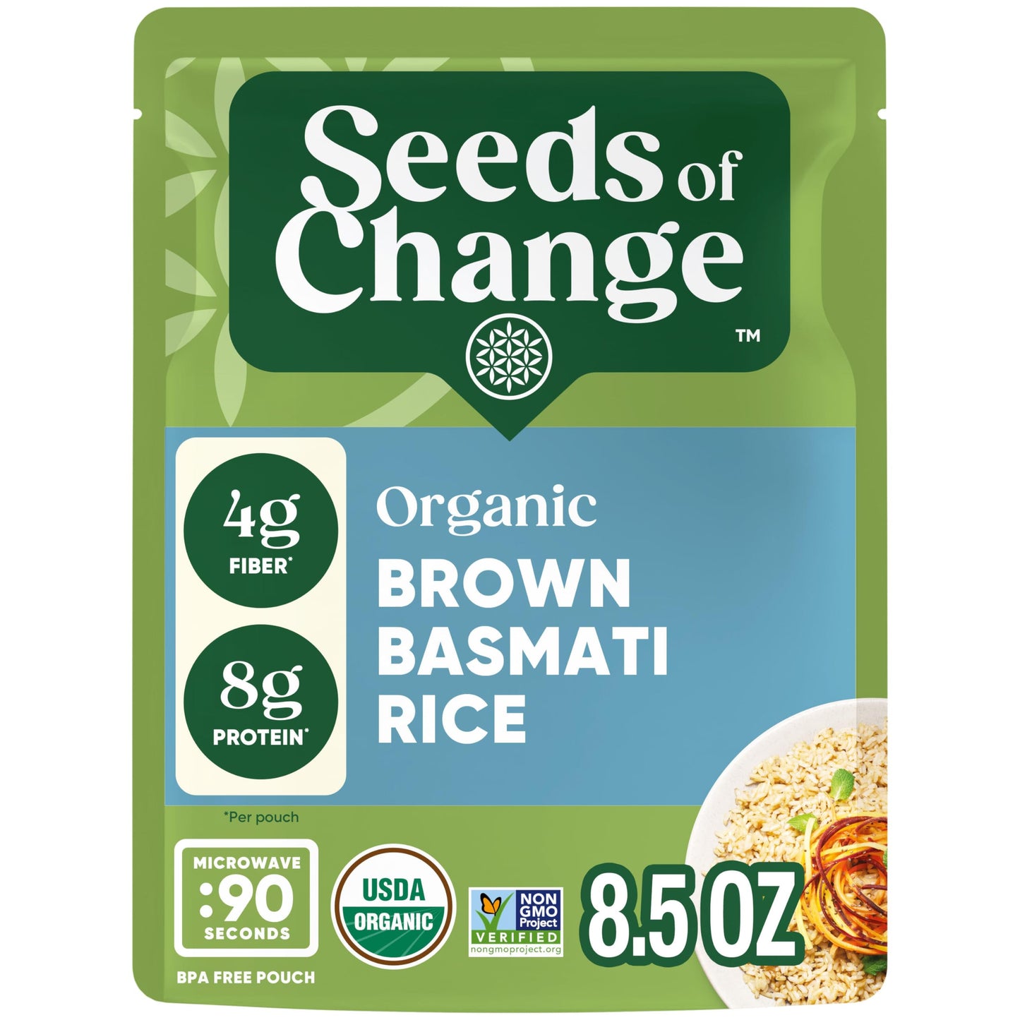 SEEDS OF CHANGE Organic Brown Basmati Rice, 8.5 OZ Pouch, Natural