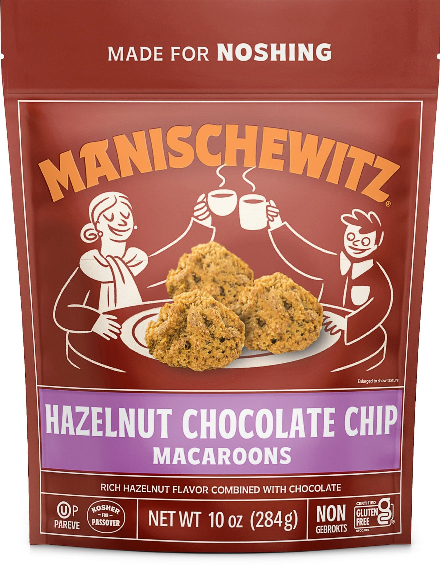 Manischewitz Hazelnut Chocolate Chip Macaroons, 10oz | Coconut Macaroons | Resealable Bag | Dairy Free | Gluten Free Coconut Coo