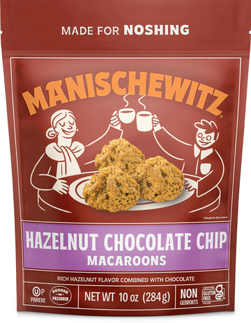 Manischewitz Hazelnut Chocolate Chip Macaroons, 10oz | Coconut Macaroons | Resealable Bag | Dairy Free | Gluten Free Coconut Coo