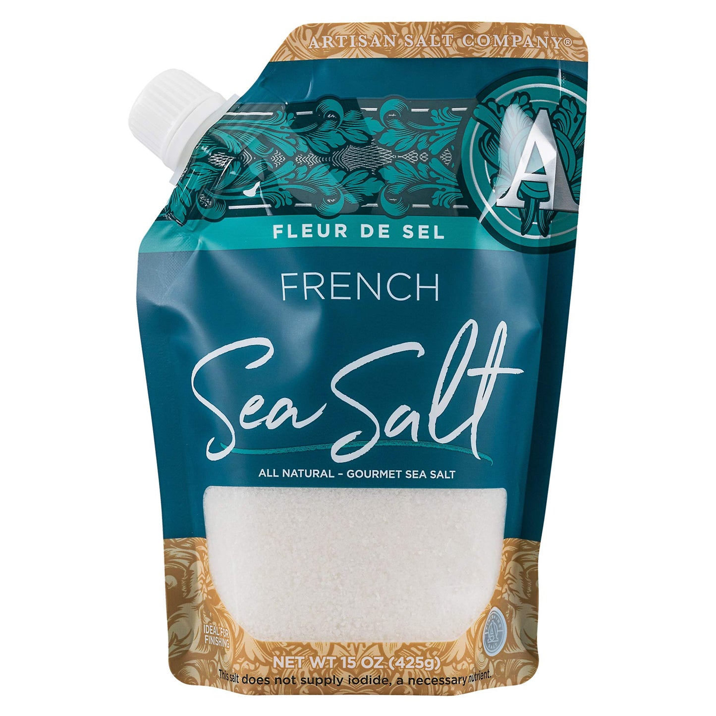 Saltworks Artisan Salt Company Fleur De Sel French Flower Of Salt, Pour Spout Pouch, 15 Ounce