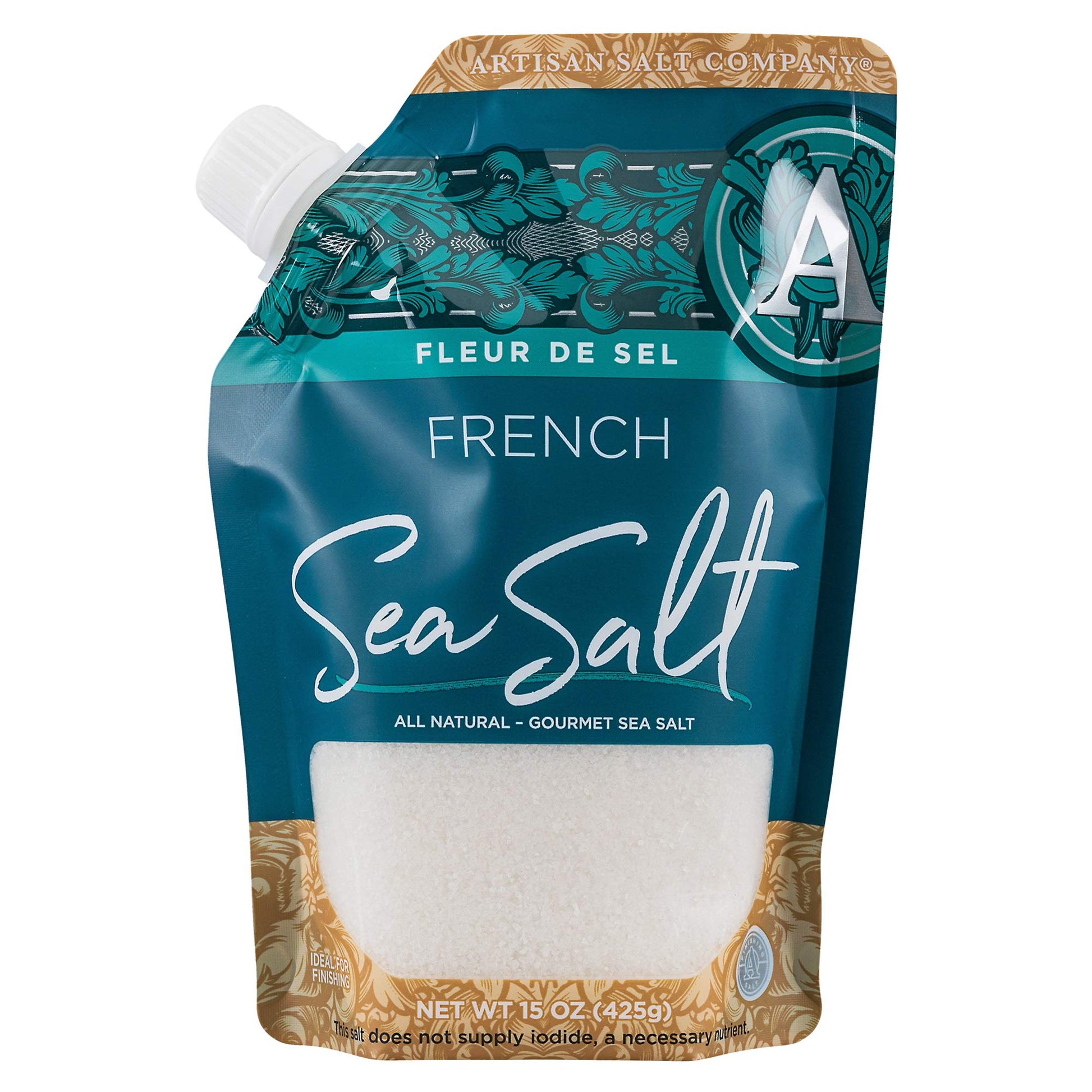 Saltworks Artisan Salt Company Fleur De Sel French Flower Of Salt, Pour Spout Pouch, 15 Ounce