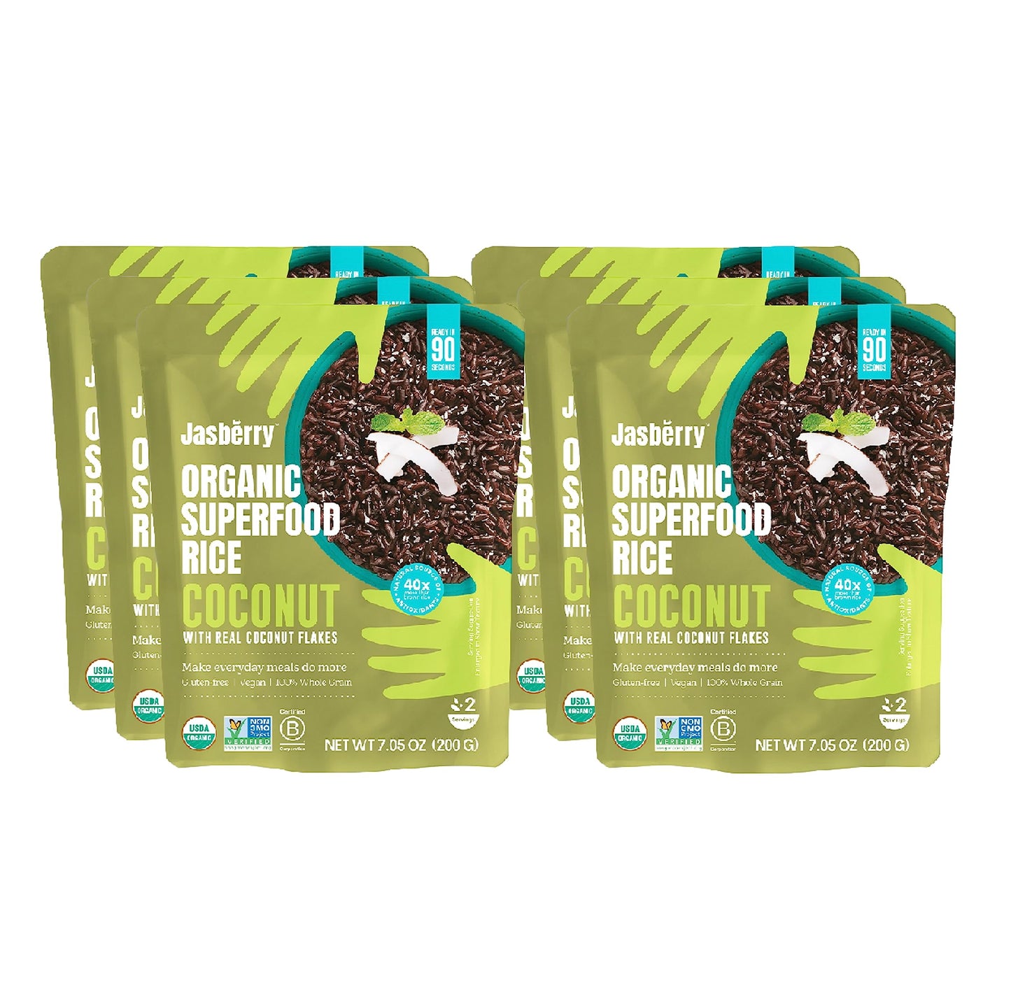 Jasberry Organic Rice With Coconut Flakes - Superfood Rice With High Antioxidants, Ready To Eat Or Heat, Non-Gmo, Gluten-Free, U
