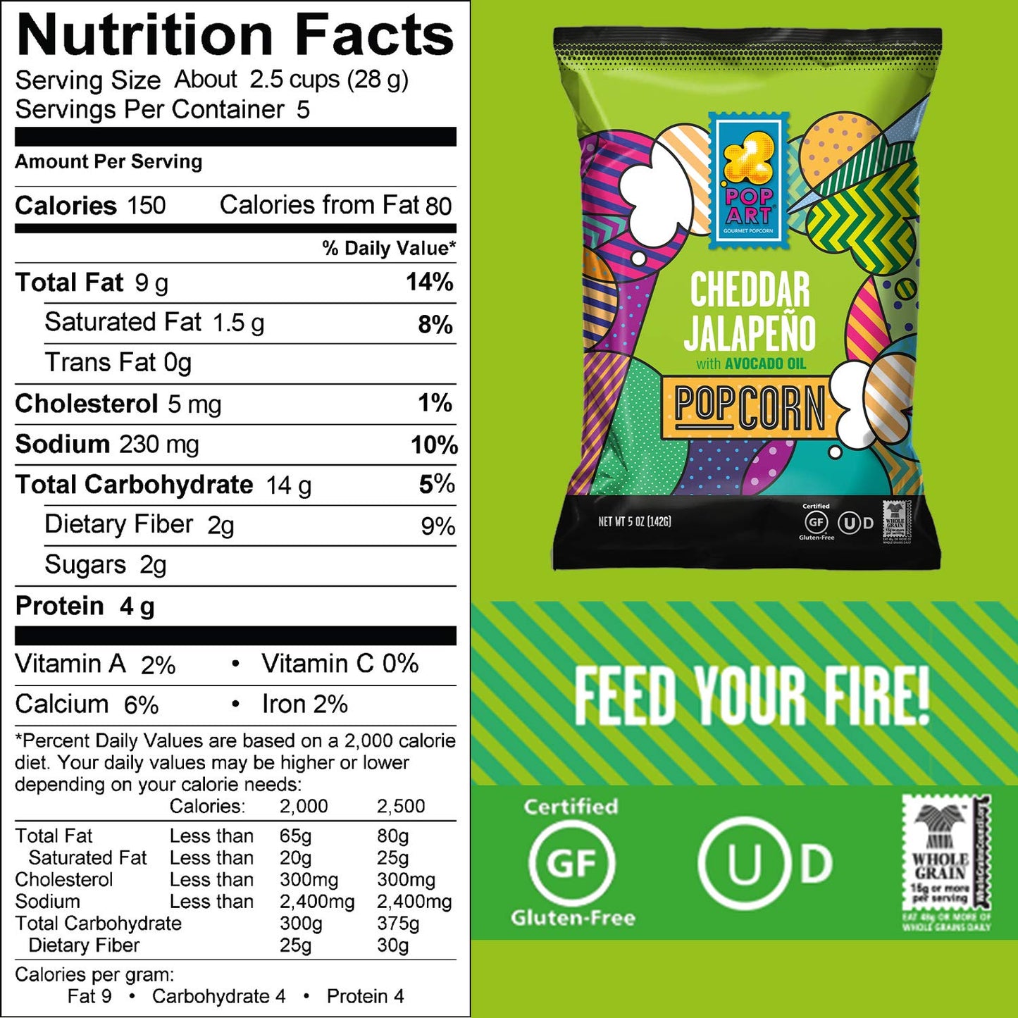 Pop Art Snacks Gourmet Popcorn - Cheddar Jalapeno 5 Oz