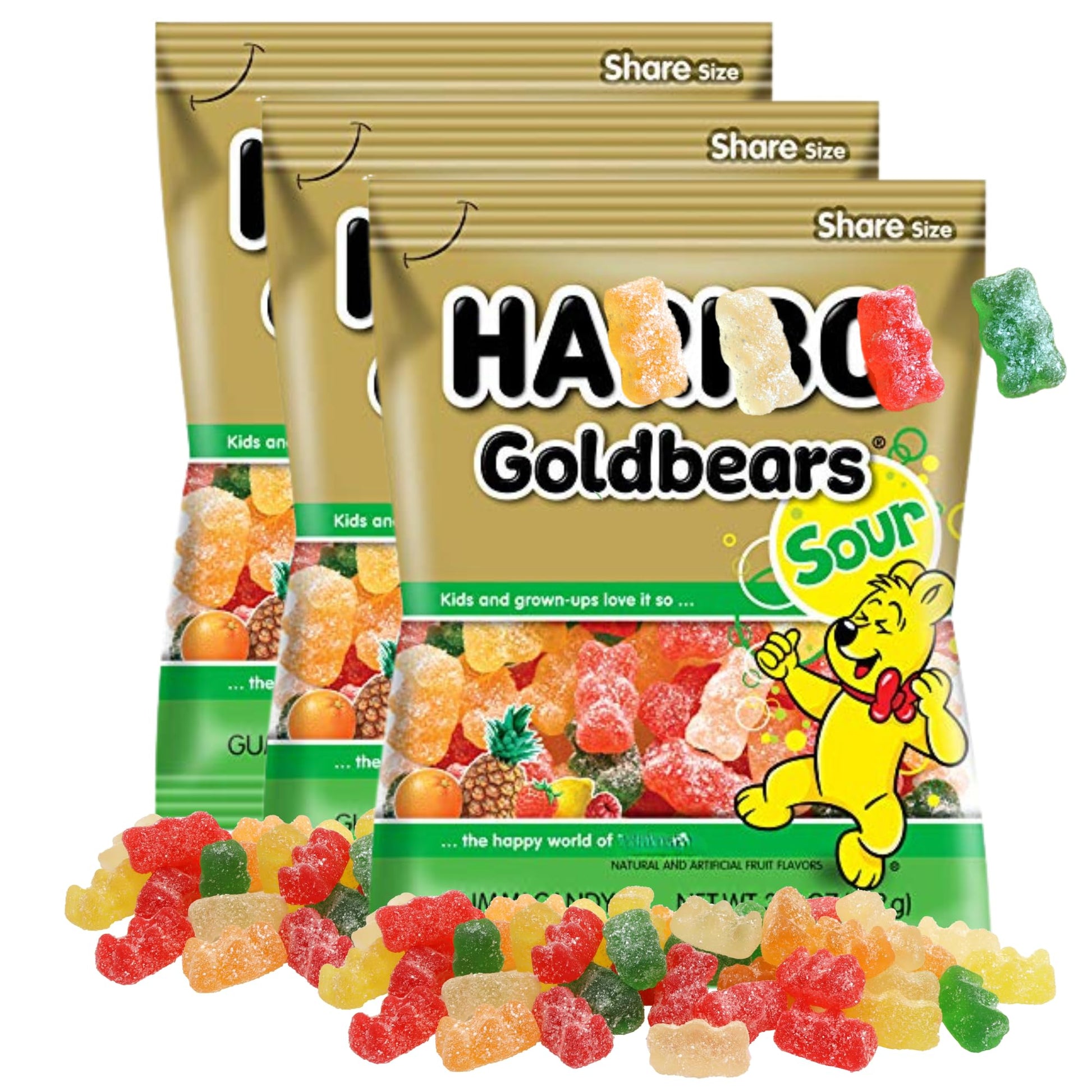 Sour Bears Gummi Candies, Fruit Flavored Gummy Bears Individual Shareable Bags for Ice Cream Sundae Bars, Pack of 3, 4.5 Ounces 