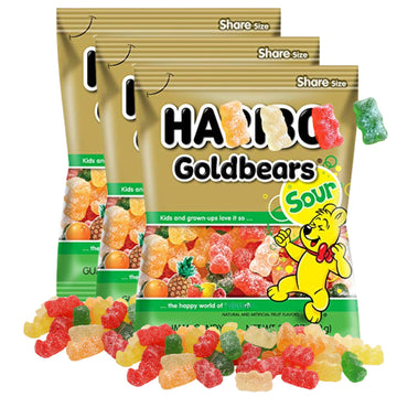 Sour Bears Gummi Candies, Fruit Flavored Gummy Bears Individual Shareable Bags for Ice Cream Sundae Bars, Pack of 3, 4.5 Ounces 