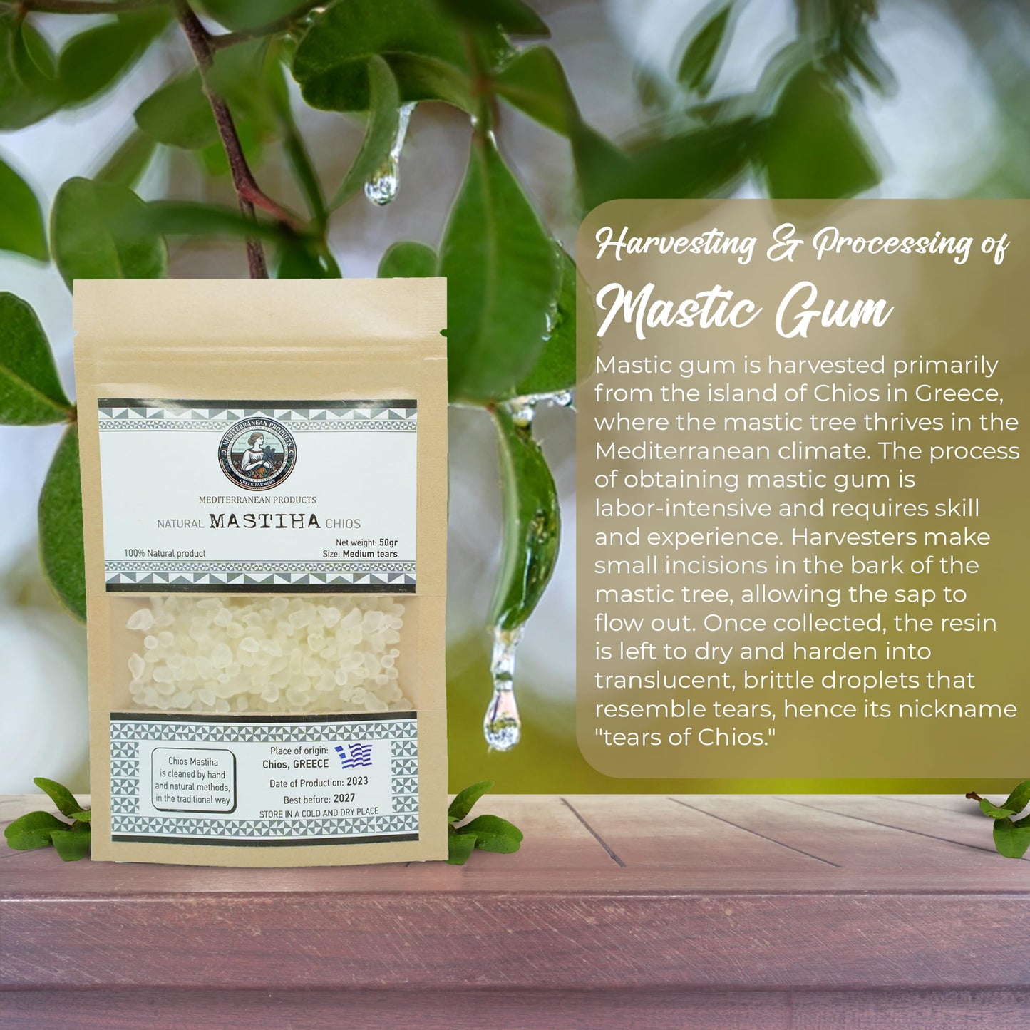 Organic Mastiha Chios 50G - 100% Natural Greek Mastic Gum, Gluten-Free & Sugar-Free Vegan Resin from Greek Farmers, Authentic Ma