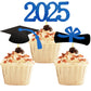 YuBoBo Graduation Cupcake Toppers Glitter Food Picks Diploma Grad Cap Favors Blue