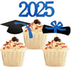 YuBoBo Graduation Cupcake Toppers Glitter Food Picks Diploma Grad Cap Favors Blue