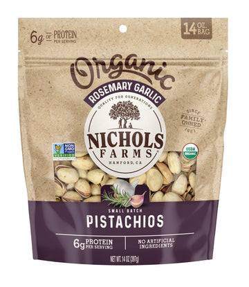 Nichols Farms Organic Inshell California Pistachios  Healthy Protein Snack  Rosemary Garlic  14Oz
