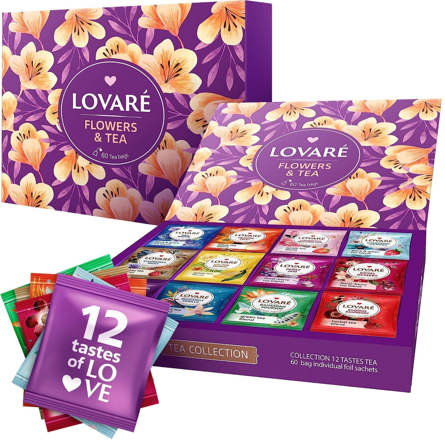 Lovare Tea Bags Variety Pack - Made In Ukraine - Black And Green, Floral Berry, Mixed Blend Assorted Collection - Tea Sampler - Gift Sets For Tea Lovers (60 Bags - 12 Tastes)