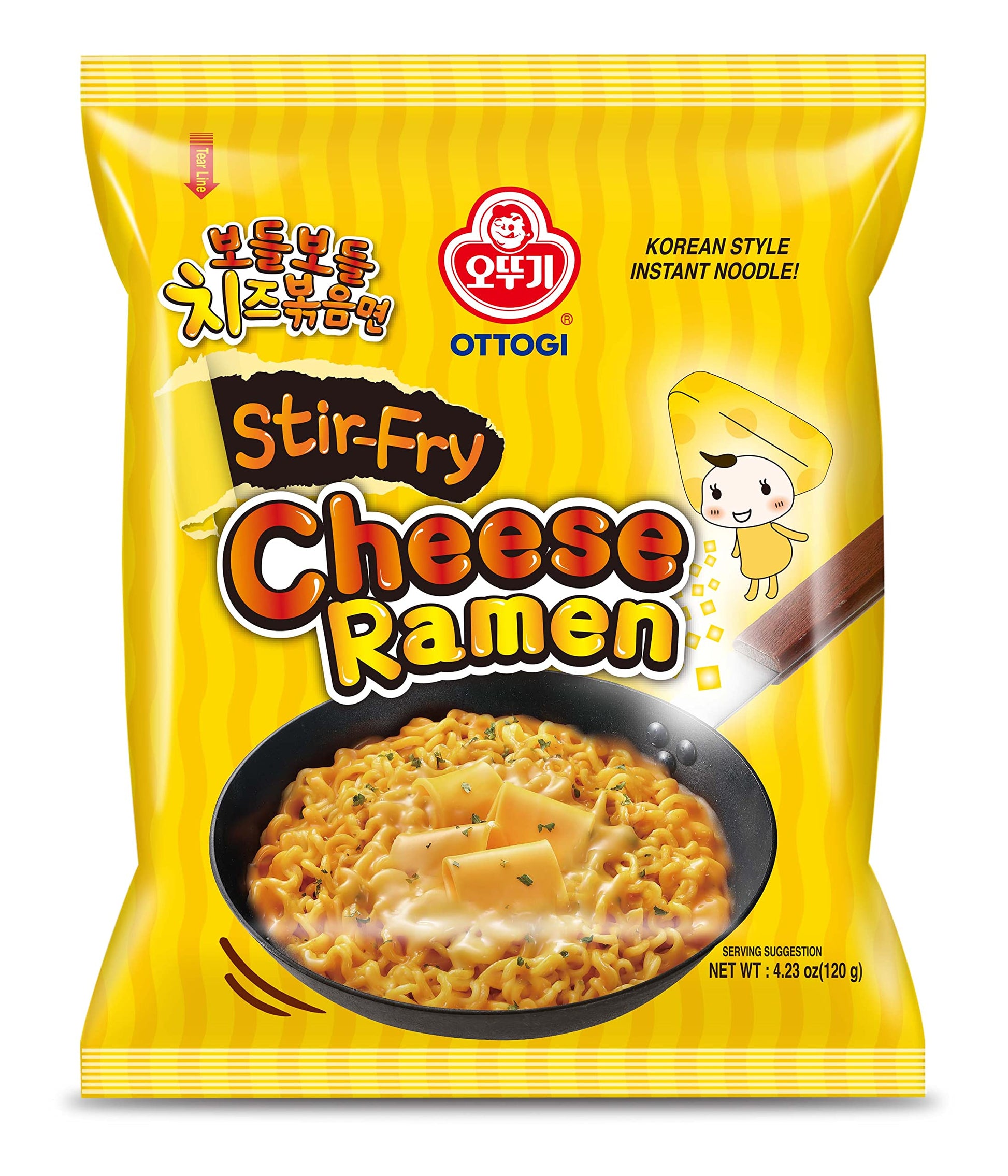 Ottogi Stir Fry Cheese Ramen, Korean Style Instant Noodle, Rich Savory Cheese Flavor, 4.23Oz X 4 Pack